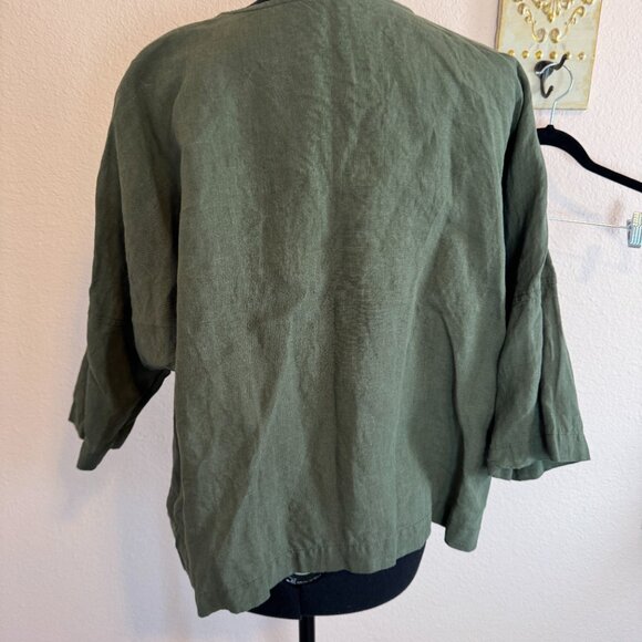 Len. ok 100% linen top Khaki olive green oversized - Picture 4 of 8